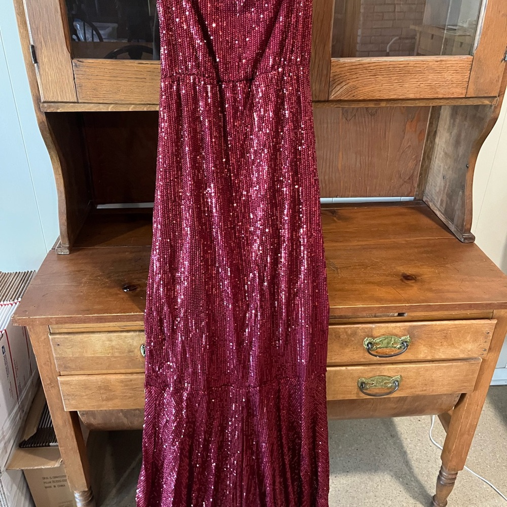 Red Sequin Floor-Length Evening Gown, Maternity Gown, Bridal Gown, Bridesmaid